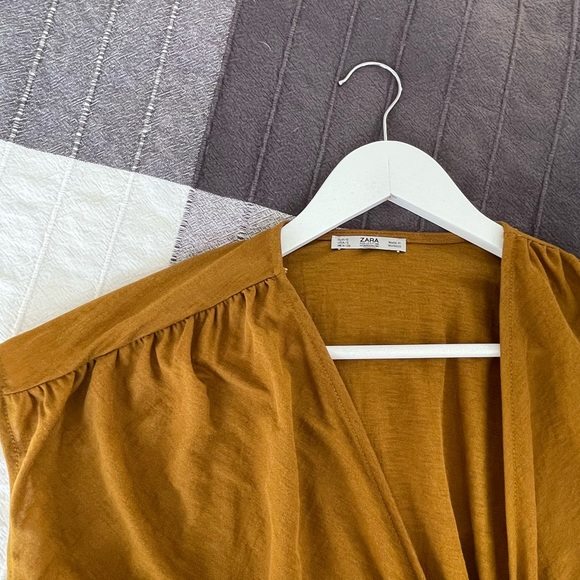 ZARA Cropped Blouse, Mustard Yellow - Picture 2 of 2